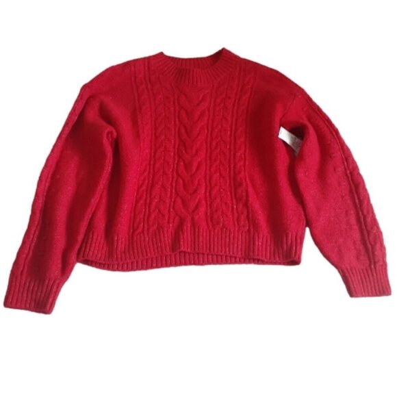 Old Navy Girls Large Red Cable Knit High Neck Sweater NWT - Picture 2 of 9